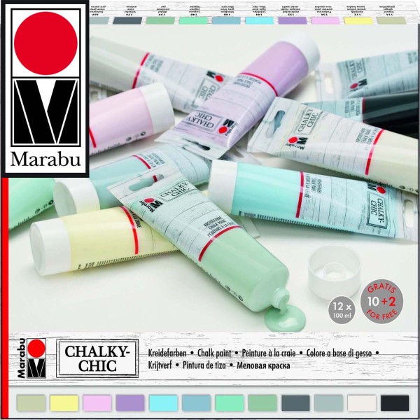 Kreidefarben Chalky-Chic Sortiment von Marabu, 12 Farben je 100 ml