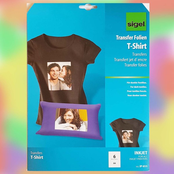 T-Shirt Transfer Papier Inkjet, für dunkle und schwarze Stoffe, 6 Bögen A4