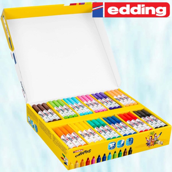 Kinderfasermaler Funtastics Gruppenpaket von Edding, 3mm Strichbreite, 144 Stück in 12 Farben