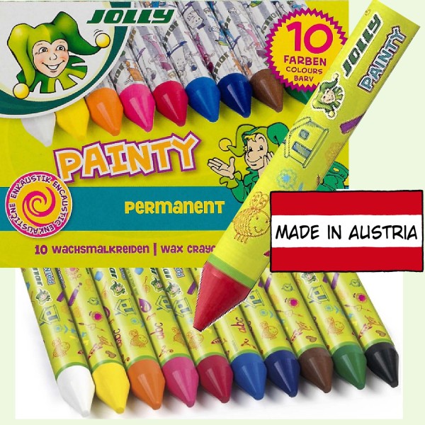 Wachsmalkreide Painty von Jolly, 10 Stück in 10 Farben, auch für Bügeltechnik verwendbar