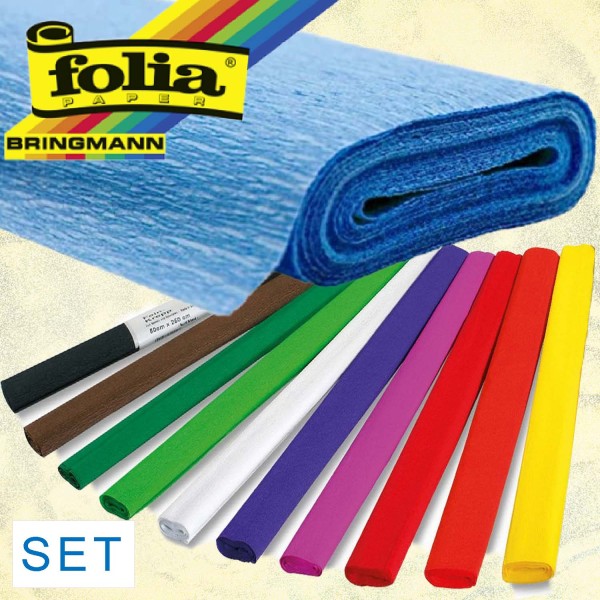 Krepp-Papier von Folia SET, 18 Farben (Standardfarben) zu je 10 Rollen