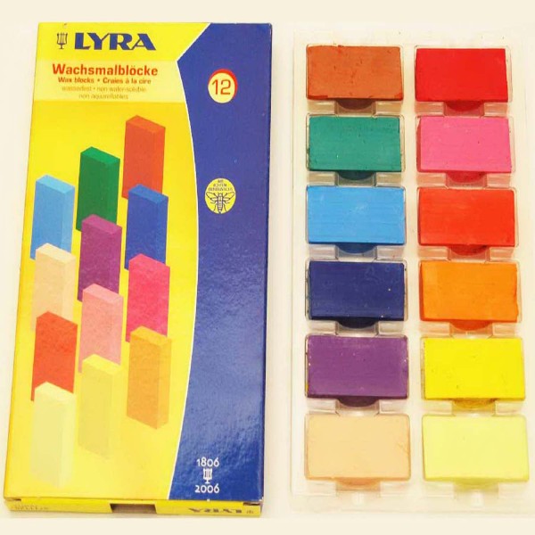 Wachsmalkreide von Lyra in Blockform, 12 Stück in 12 Farben