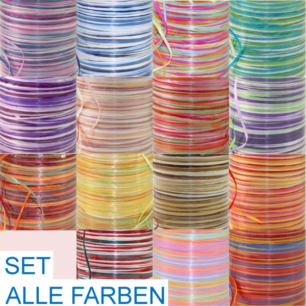 Bast Raffia Multicolor SET, 50 m Spule, alle 15 Kombinationen