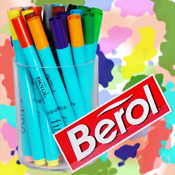 Berol Colour Fine Filzstifte, Runddose mit 24 Stiften, 12 verschiedene Farben je 2 Stifte