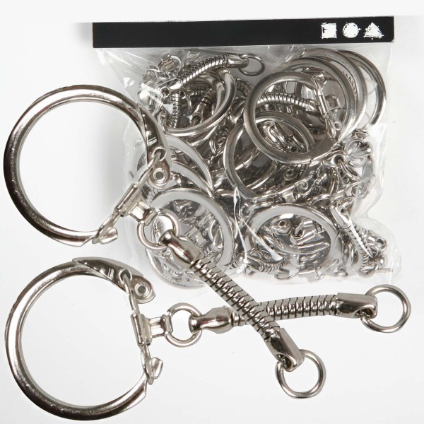 Schlüsselanhänger mit Kette, silberfarben, 6 cm, 25 Stück