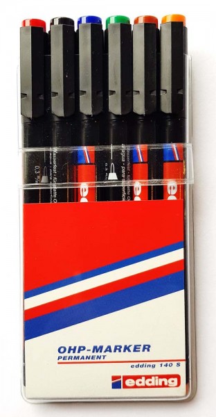 OHP-Marker permanent von Edding, Etui mit 6 Stifte in 6 Farben