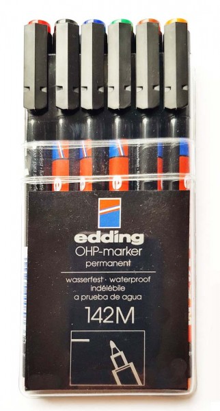 OHP-Marker permanent von Edding, Etui mit 6 Stifte in 6 Farben