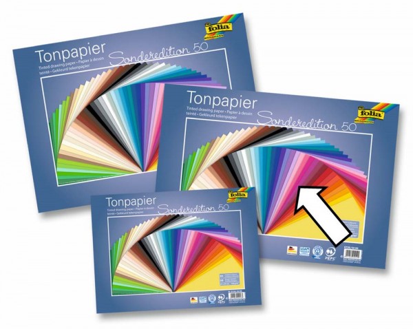 Tonpapier/Naturpapier 130 g/qm von Folia, 50 Blatt in 50 Farben