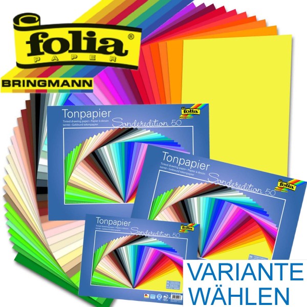 Tonpapier/Naturpapier 130 g/qm von Folia, 50 Blatt in 50 Farben